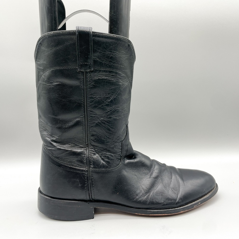 Old West Mens 12D Black Leather Roper Western Cowboy Boots Rockabilly Biker Goth